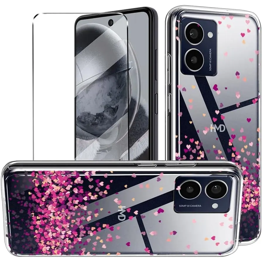 2-in-1 Case Compatible with HMD Pulse Pro case / Pulse Plus Cover with 1 Pack Tempered Glass Screen Protector for HMD Pulse Pro case , Slim Fit Soft TPU Shockproof Anti-Scratch Phone Case - WM85