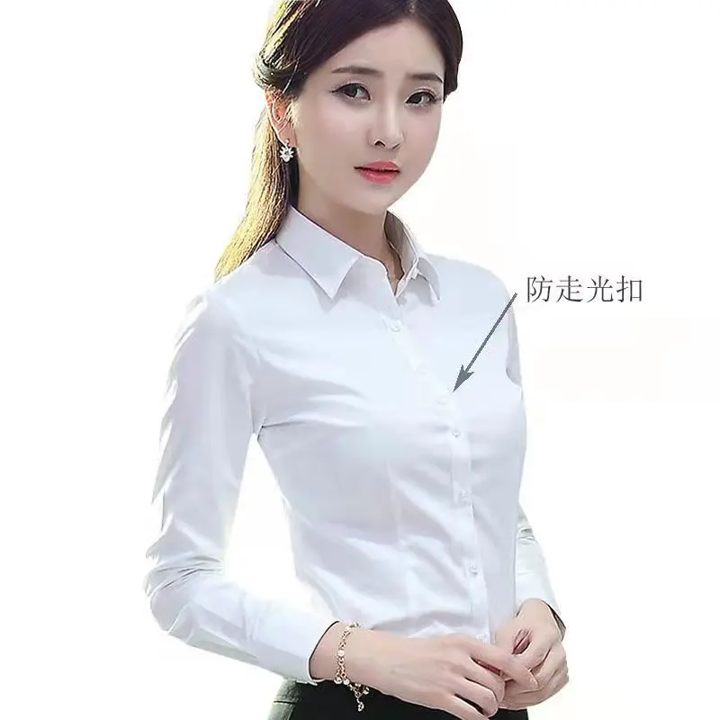Áo sơ mi trắng dài tay dành cho phụ nữ, 5 màu cộng với kích thước, quần áo công sở chuyên nghiệp dành cho phụ nữ, quần áo công sở trang trọng, áo cánh Xanh Biển màu hồng rộng rãi