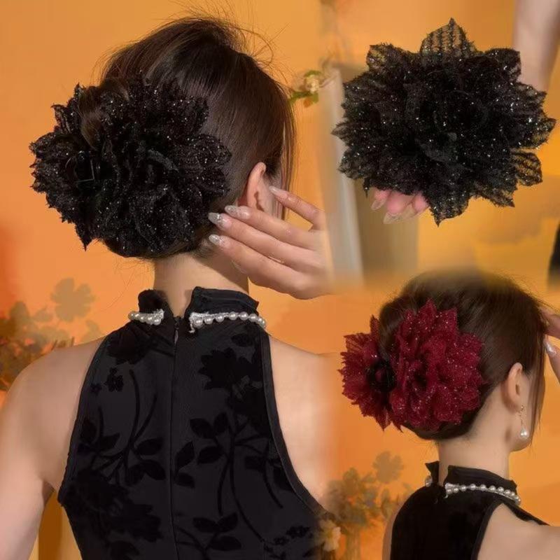 Kẹp Lấy Hoa Lưới, Chất Liệu Lụa Sáng, Hoa Ba Chiều Kẹp Tóc Đuôi Ngựa, Phụ Kiện Tóc Cao Cấp Sau Đầu, Kẹp Cá Mập Kẹp Tóc, Thiết Kế Hoa 0