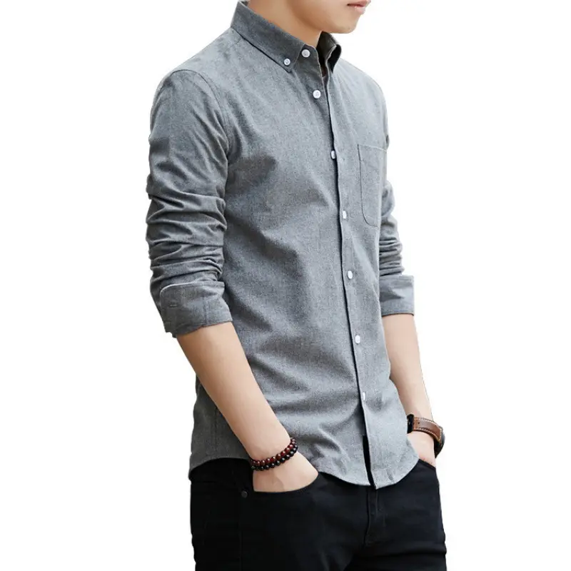 2025 New Men's Long Sleeve Shirt  Men's Oxford Casual Shirt, Slim Fit  Korean Style Solid Color Design - TikTok Shop Philippines