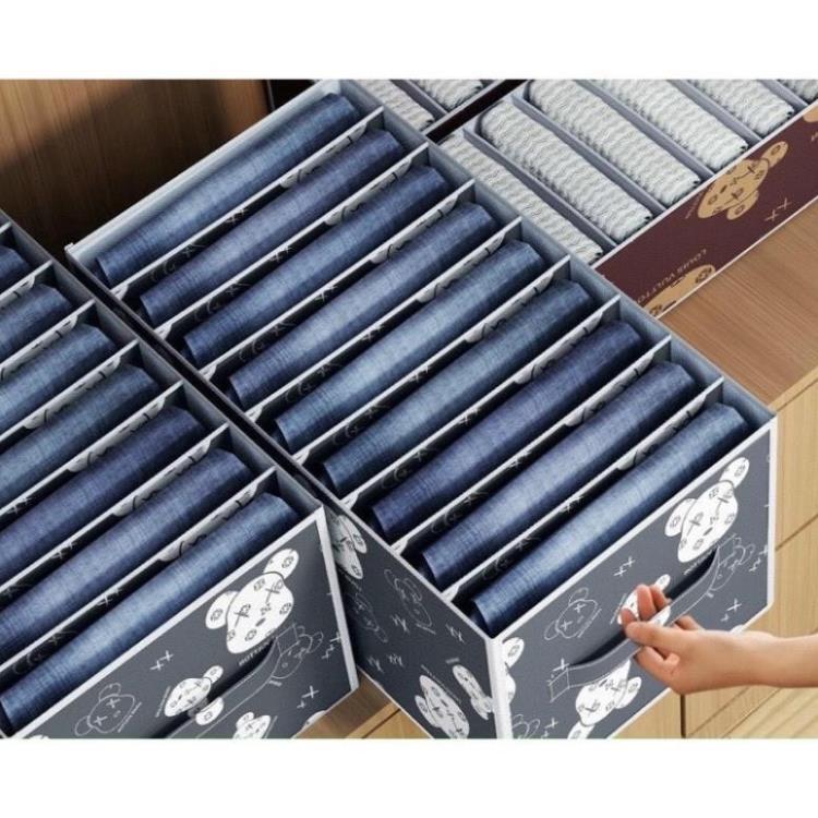 {buy} Hộp vải chia 9 ngăn đựng quần áo túi vải chứa đồ quần jean áo thun thùng vải đựng đồ lót tất vớ gấp gọn-RINOLI 4