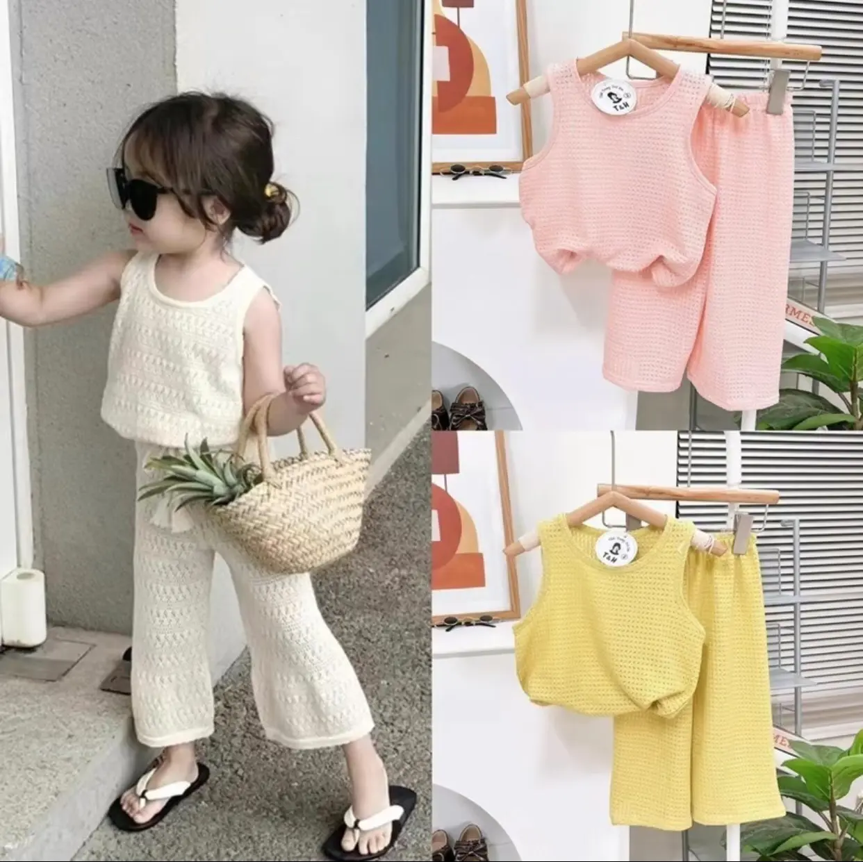 [10-40kg] Set bộ áo 3 lỗ phối quần suông 3 màu cho bé gái