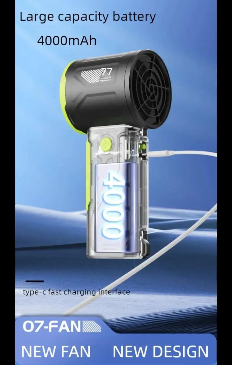 Product Introduction of New Premium 4000 mah rechargeable 100 speed adjustable High speed fan Outdoor Handheld fan Mech Cooling fan Desktop Mini fan Charging Usb Protection 12