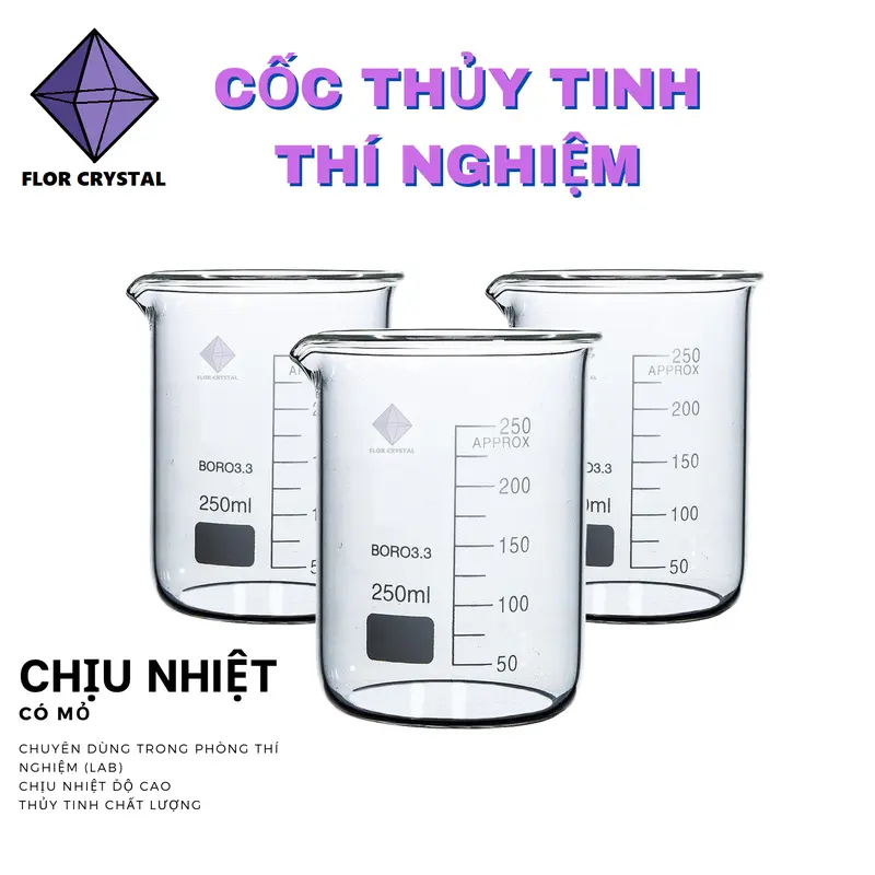 Cốc chịu nhiệt thủy tinh thí nghiệm chia vạch 50ml - 100ml - 250ml - 500ml (Beaker, Becher) 0