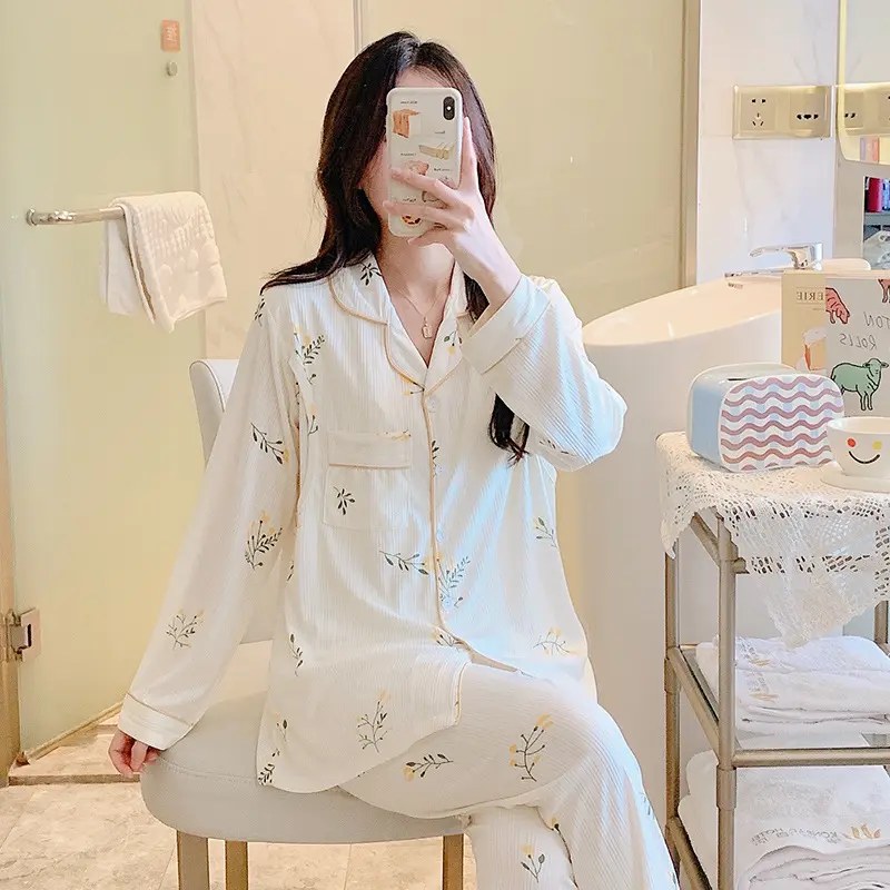 Bộ Đồ Bầu Sau Sinh Dài Tay Có Khe Mở Cho Con Bú Chất Liệu Cotton 7
