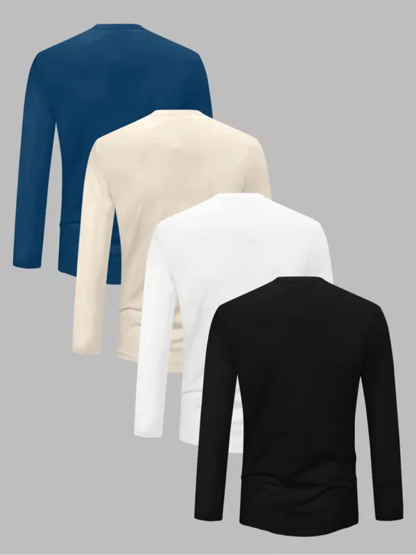 Men's Solid Color Round Neck Long Sleeve Sweatshirt, 4 Counts/set Casual Crew Neck Pullover for Fall & Winter, Men's Clothes for Daily Wear 4