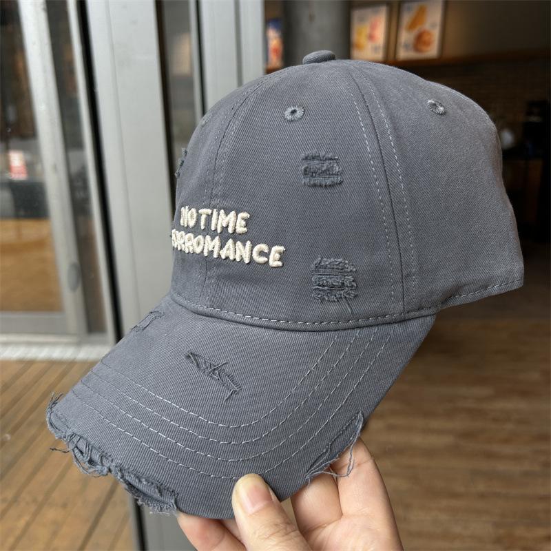 Topi Baseball Wanita Berlubang dengan Sulaman Huruf, Diperbuat daripada Kapas yang Dicuci, Berbentuk Runcing, Tampak Kecil, Bersaiz Besar, dengan Tepi yang Melebar, Topi Matahari Berbahan Lembut.