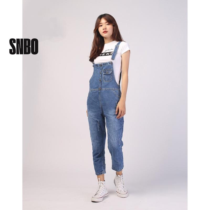 Quần yếm trơn jeans nữ dài cơ bản 5 cúc SNBO chất vải jeans mềm mịn phong cách trẻ trung hàn quốc MÃ YJ012 3