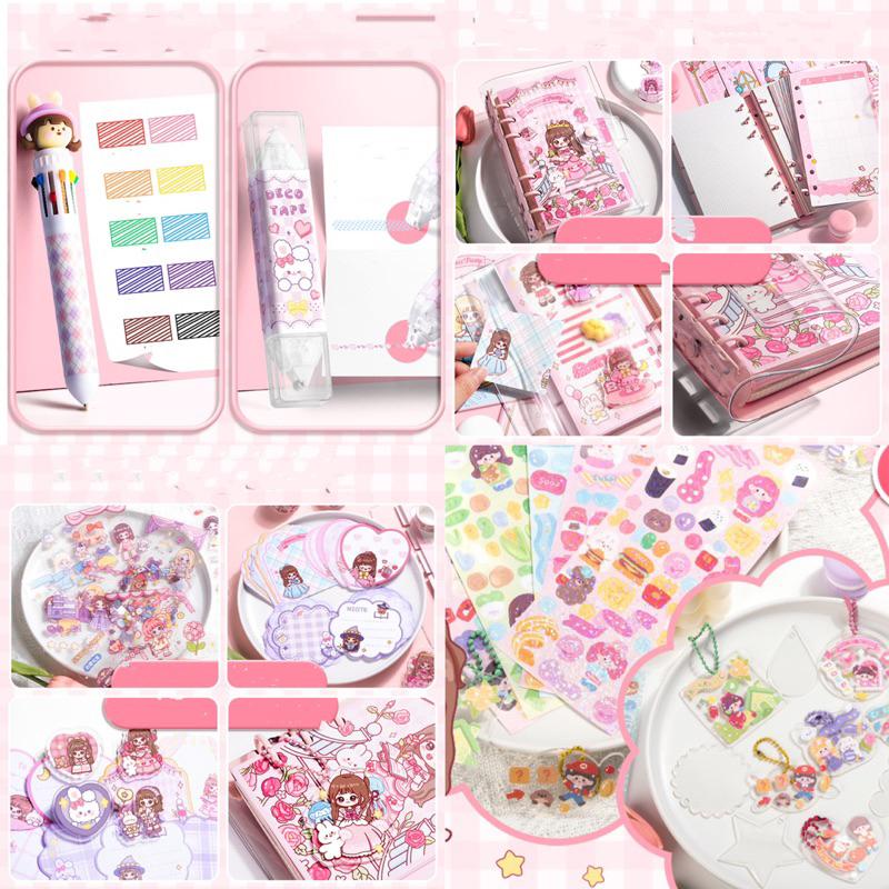 cute diary set djournal book buku jurnal anak dengan diy sticker hadiah tahun baru 6
