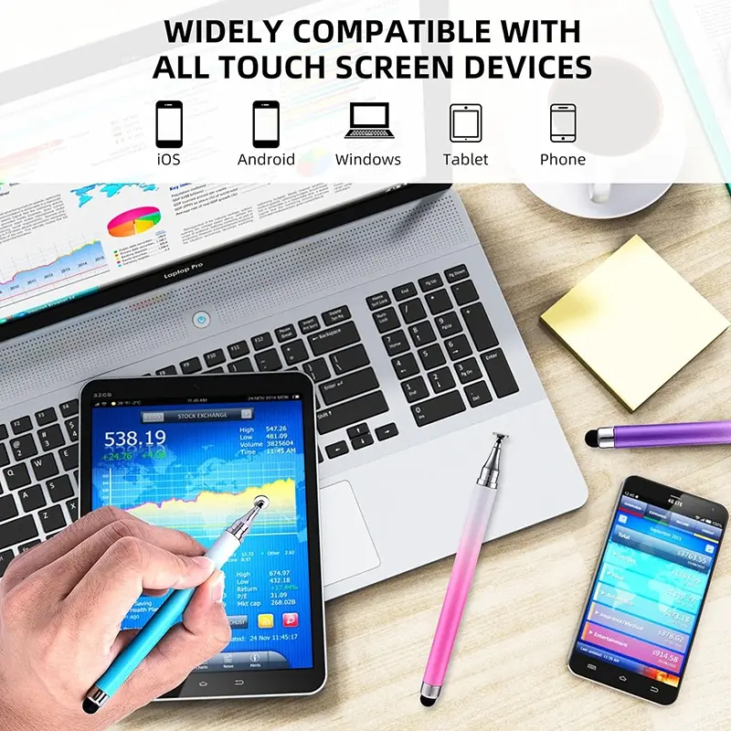 xqxm Stilus Pen Tablet/ Ponsel 2in1 Stylus Layar Sentuh Kapasitif Mikrofiber Universal Warna Gradient Menggambar dan Menulis Pena stylus  pen 1