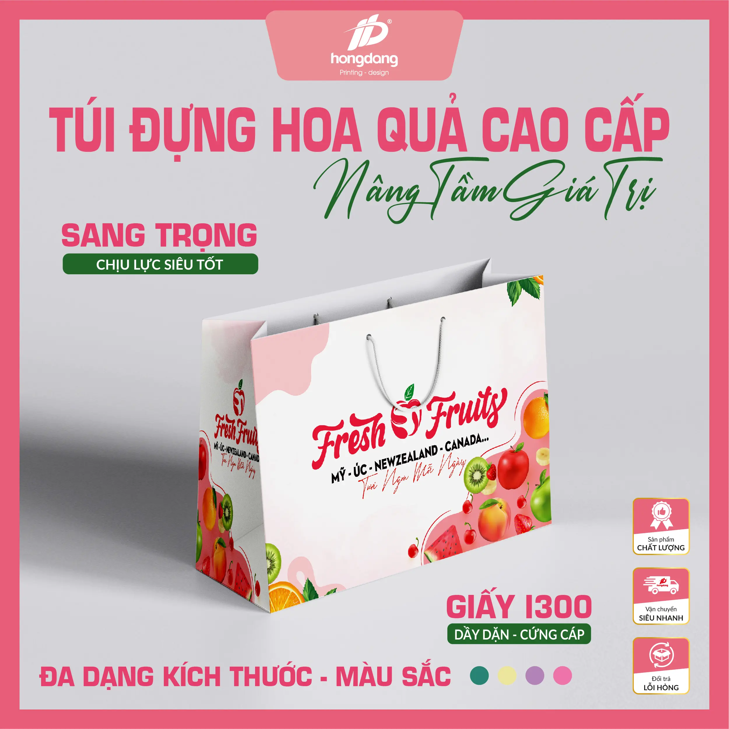 Túi Giấy Đựng Trái Cây Size 1kg 2kg Thiết Kế Sang Trọng Đủ Màu Sắc