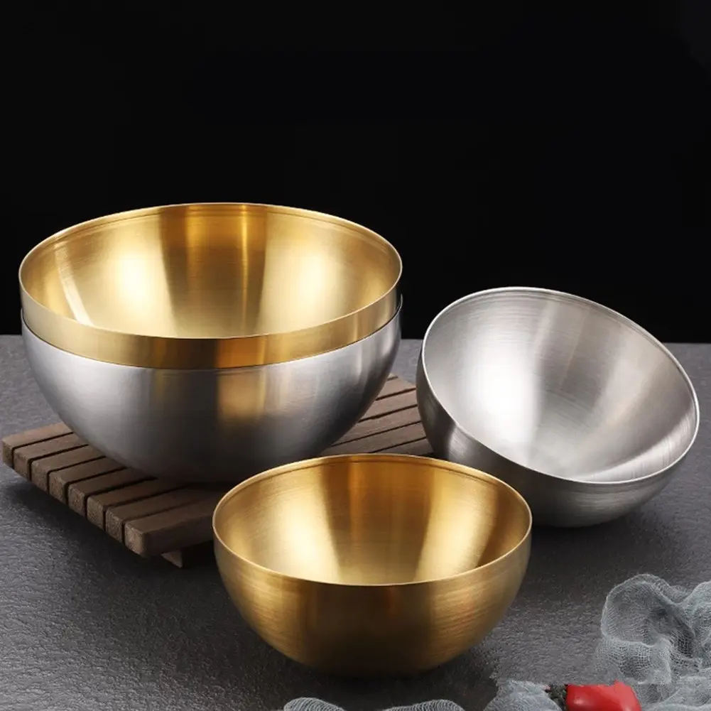 Stainless Steel Rice Soup Heat Insulated 304 Double Walled  Bowl Salad Mixing