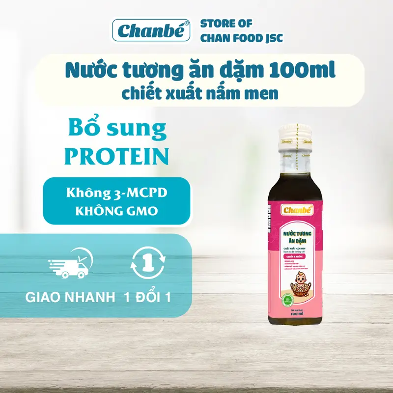 Nước tương ăn dặm chiết xuất nấm men tiêu chuẩn "3 Không" thương hiệu Chan Bé chai 100ml thủy tinh 0