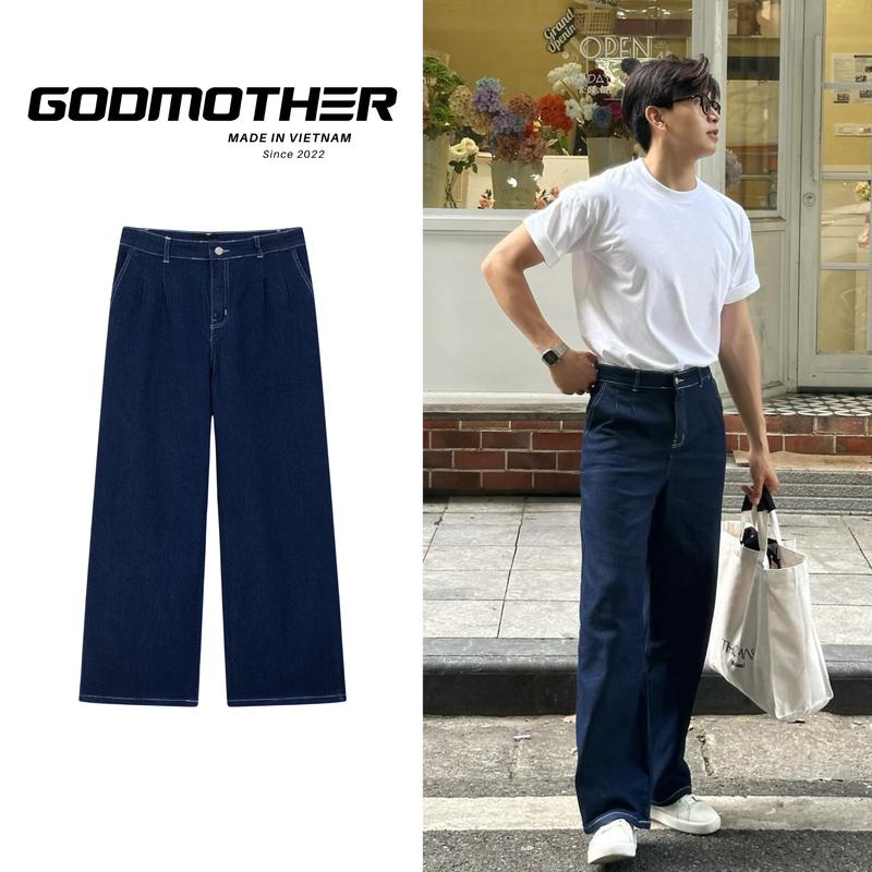 Quần Denim Dài Ống Suông Rộng GODMOTHER Quần Denim Pants Dáng Dài Chất Liệu Jean Phong Cách Trẻ Trung Menswear Nam Nữ