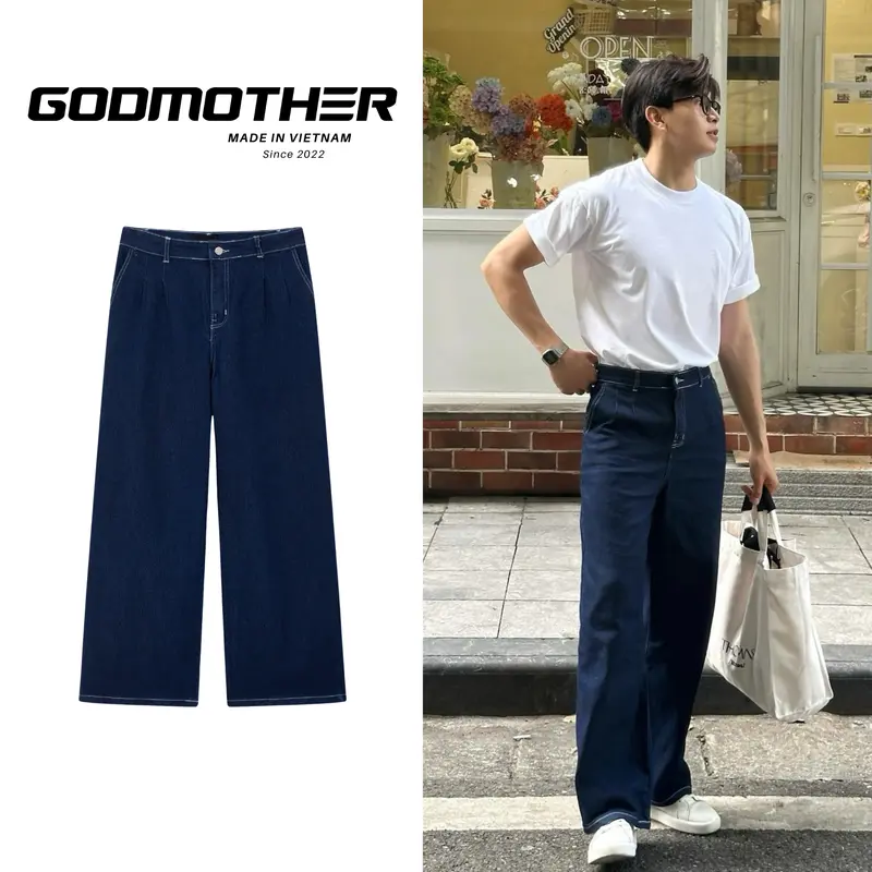 Quần Denim Dài Ống Suông Rộng GODMOTHER Quần Denim Pants Dáng Dài Chất Liệu Jean Phong Cách Trẻ Trung Menswear Nam Nữ 0