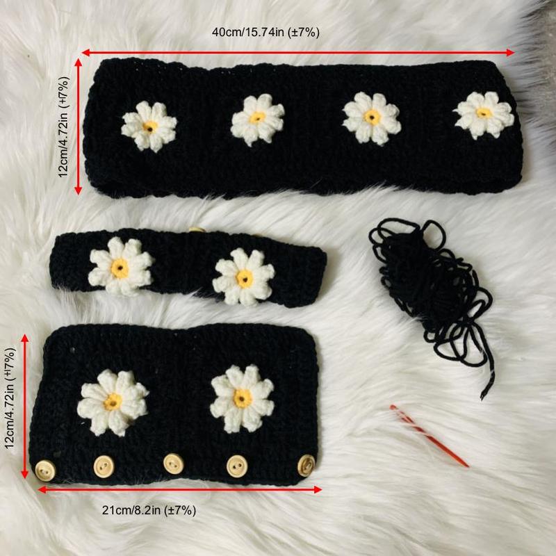 Cute Crochet Flower Car Steering Wheel Cover, Crochet Car Steering Wheel Cover with 2 Belt Covers, Fashion Car Interior Accessories, Decoration 1