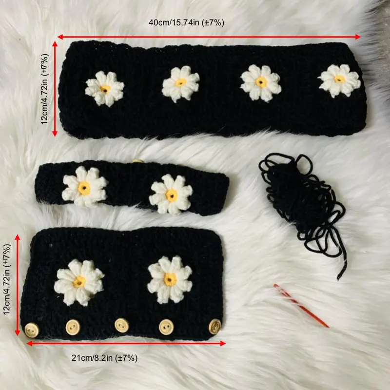 Cute Crochet Flower Car Steering Wheel Cover, Crochet Car Steering Wheel Cover with 2 Belt Covers, Fashion Car Interior Accessories, Decoration 1