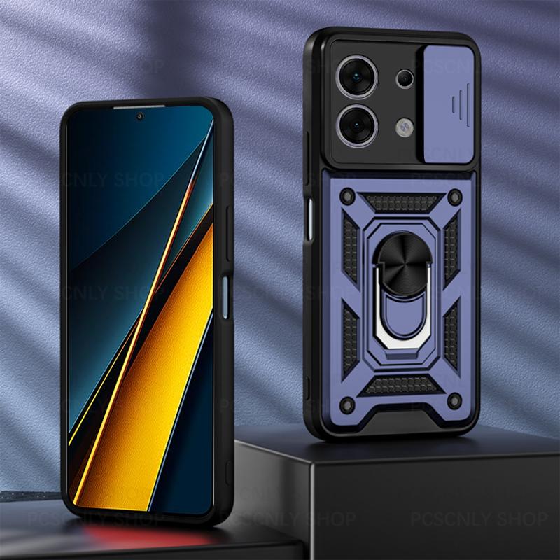 Product Introduction of Shockproof Case For Xiaomi Poco X6 Pro 5G Armor Casing Camera Slider Protection Ring Holder Phone Cover 15