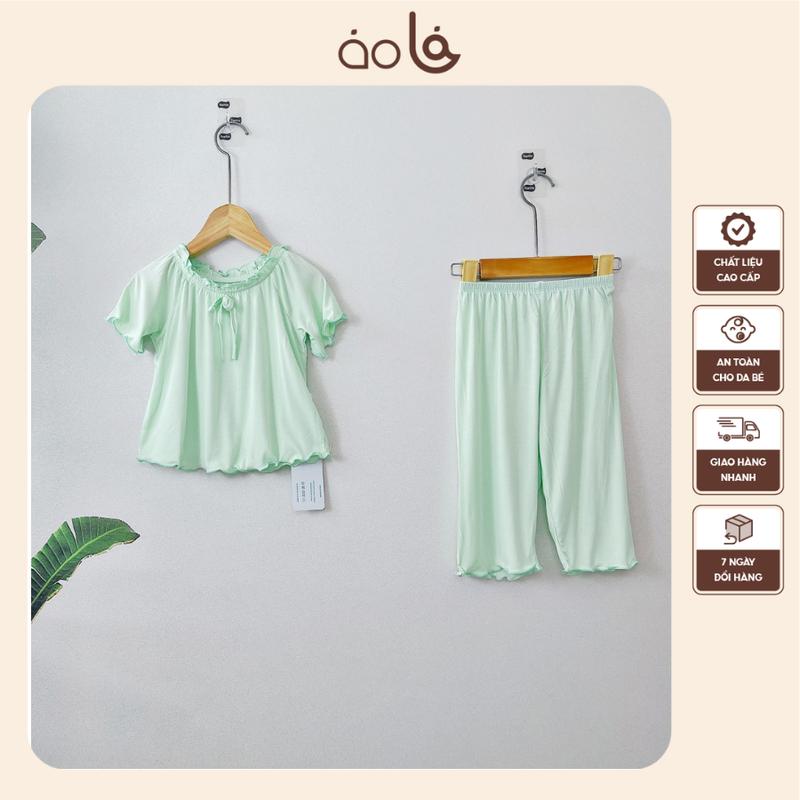  Bộ ngủ cho bé gái tay ngắn quần dài vải thun lụa Áo Lá Homewear A162 pijama cho bé gái mặc ngủ bốn mùa siêu mềm mát 
