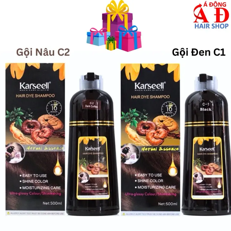 Dầu gội phủ bạc thảo dược Nâu - Đen Karseell Hair Dye 10 phút không dính da đầu 500ml