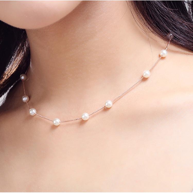 Product Introduction of 925 Sterling Silver Jewelry Japan and South Korea Short Pearl Sweater Necklace Women Fashion Simple and Versatile 1