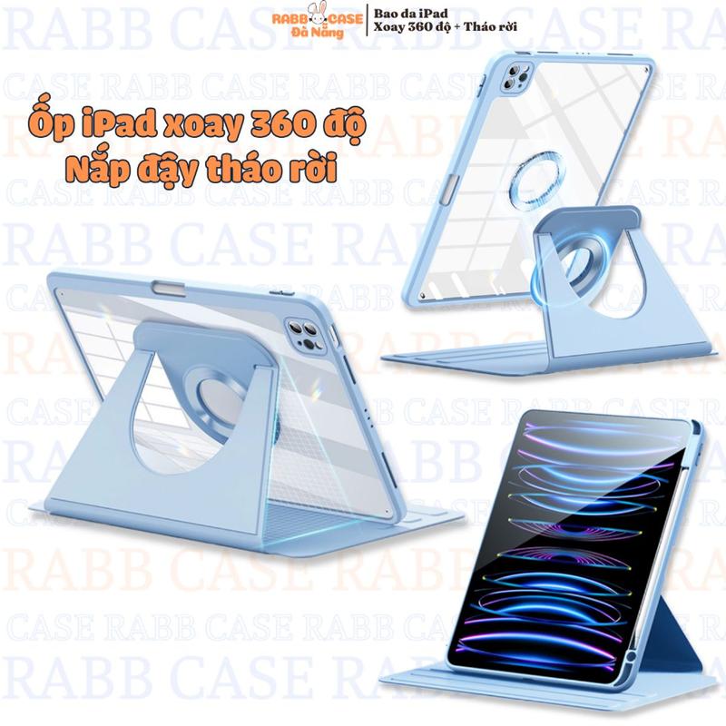 Bao da iPad xoay 360 độ khay đựnġ có thể tháo rời được mặt lưng trong suốt chống ố khe đựnġ bút trực tiếp Ốp iPad trong suốt nam châm tháo rời Titan viền Cao Su 