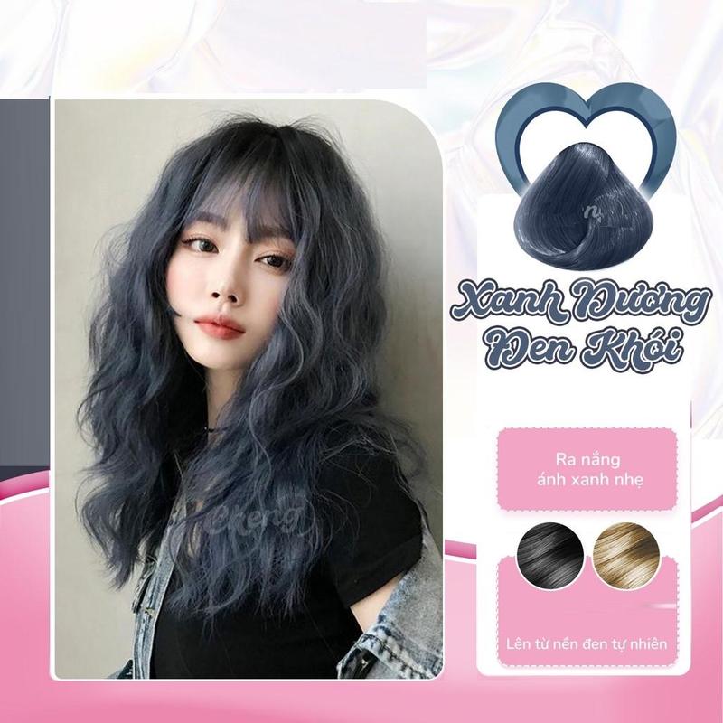 Thuốc nhuộm tóc màu xanh dương đen khói không cần tẩy, lên từ nền đen Đổi Màu Tóc Nữ