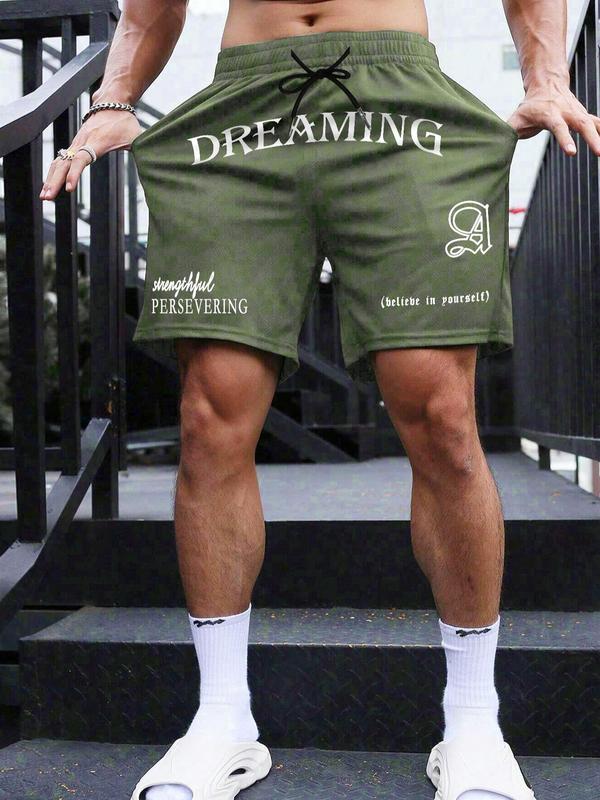 Men's Letter Print Pocket Drawstring Shorts, Regular Fit Casual Street Elastic Waist Straight Leg Shorts for Summer, Fashion Men's Bottoms for Daily Wear 3