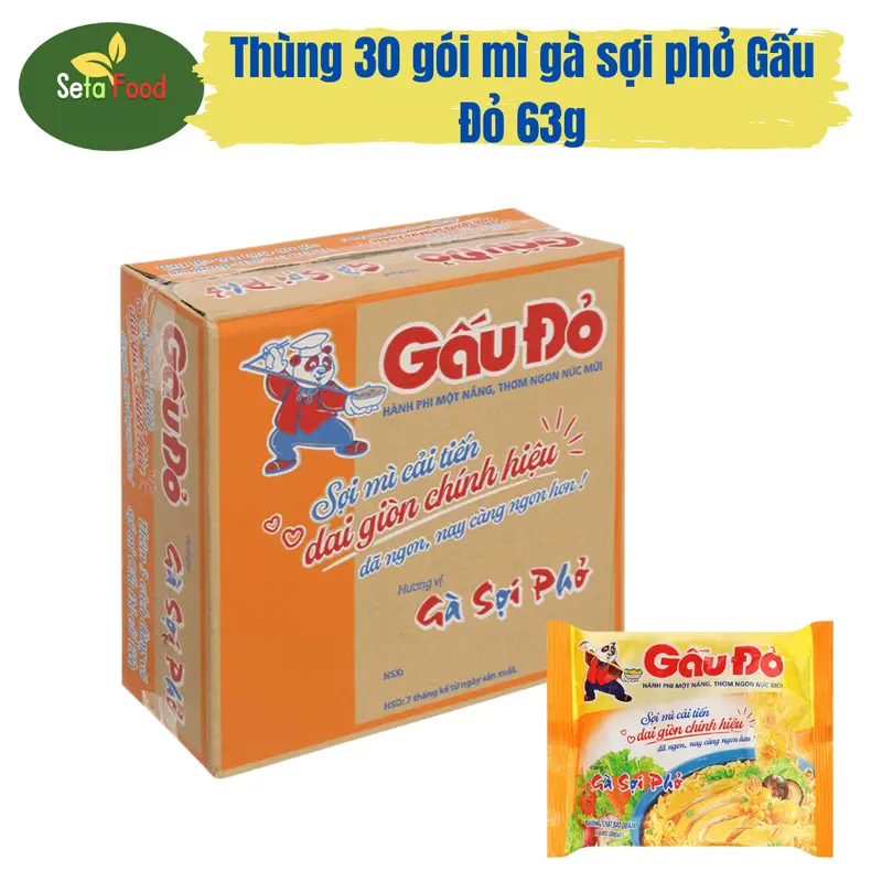 Thùng Mì 30 Gói Gấu Đỏ Sợi Mì Cải Tiến Dai Ngon Từng Sợi 63g Miến Cay mì gói