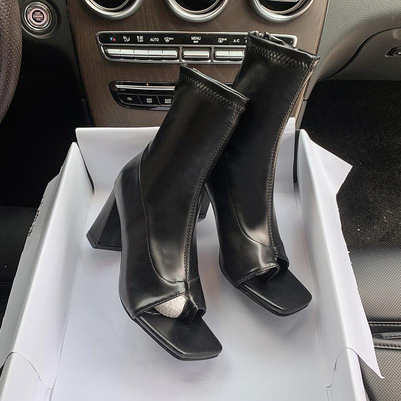 Bốt Nữ Hở Mũi Cổ Nhỡ Khoá Kéo Shoes GiàY Jean Boot