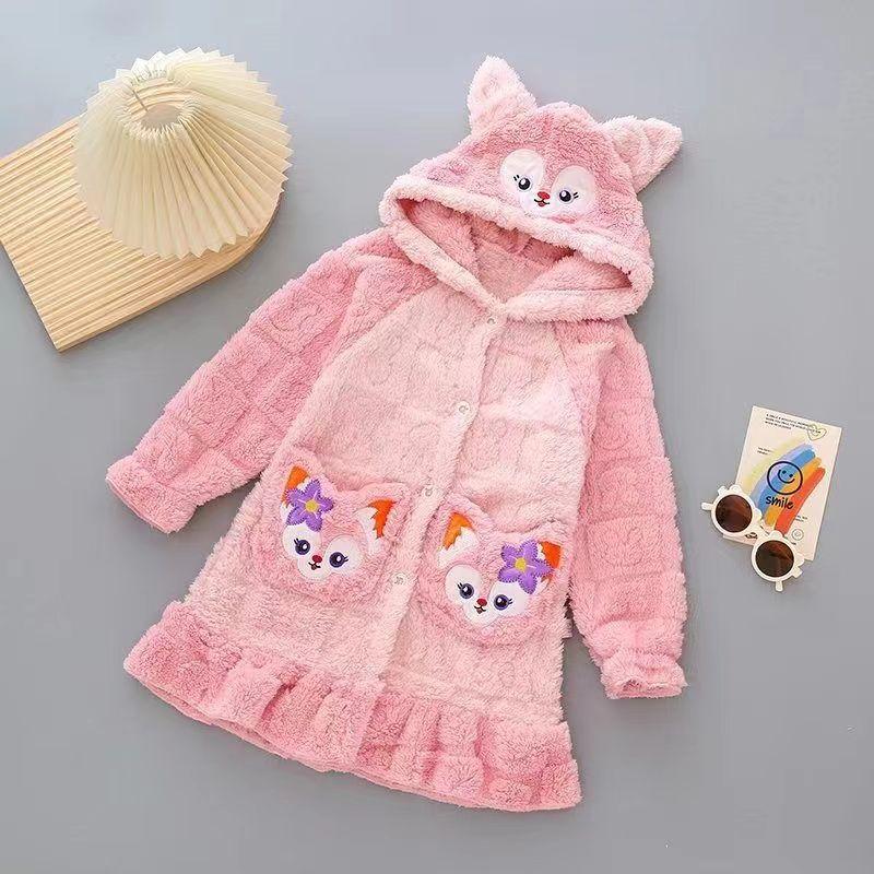 Đồ Ngủ Trẻ Em, Cho Bé Gái, Làm Bằng Lông Cừu San Hô, Thích Hợp Cho Mùa Thu Và Mùa Đông, Váy Ngủ, Lót Lông Cừu, Dày Dặn, Thích Hợp Cho Trẻ Em Và Thanh Thiếu Niên, Đồ Mặc Nhà, Áo Choàng Tắm 1