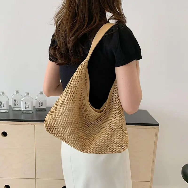 Túi Tote Dệt Cổ Điển, Túi Rơm, Túi Kẹp Nách, Túi Đeo Vai, Dung Lượng Lớn, Thích Hợp Cho Kỳ Nghỉ Và Bãi Biển, Dành Cho Phụ Nữ, Năm 2025 7