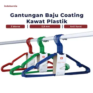 (BOS)10 pcs Gantungan Baju Kawat Coating Plastik Indokurnia Kuat dan Lentur