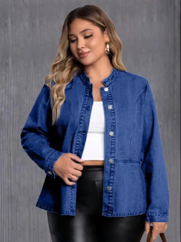 【Plus Size】 Denim Jacket, Casual Long Sleeve Button Front Outerwear for Daily Wear, Women's Plus Clothing for All Seasons 7