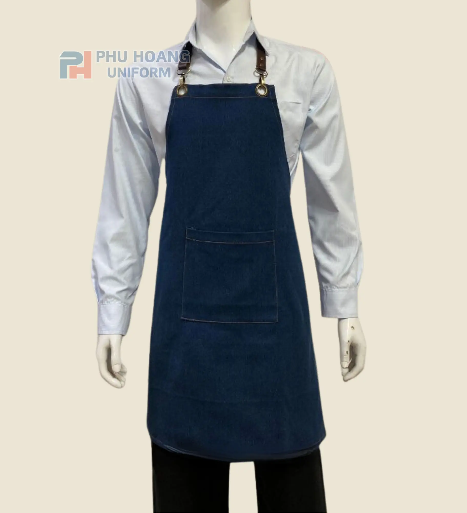 Tạp dề pha chế vải jean dây da có thể tháo lắp để vệ sinh tạp dề, kích thước phù hợp cho Nam Nữ