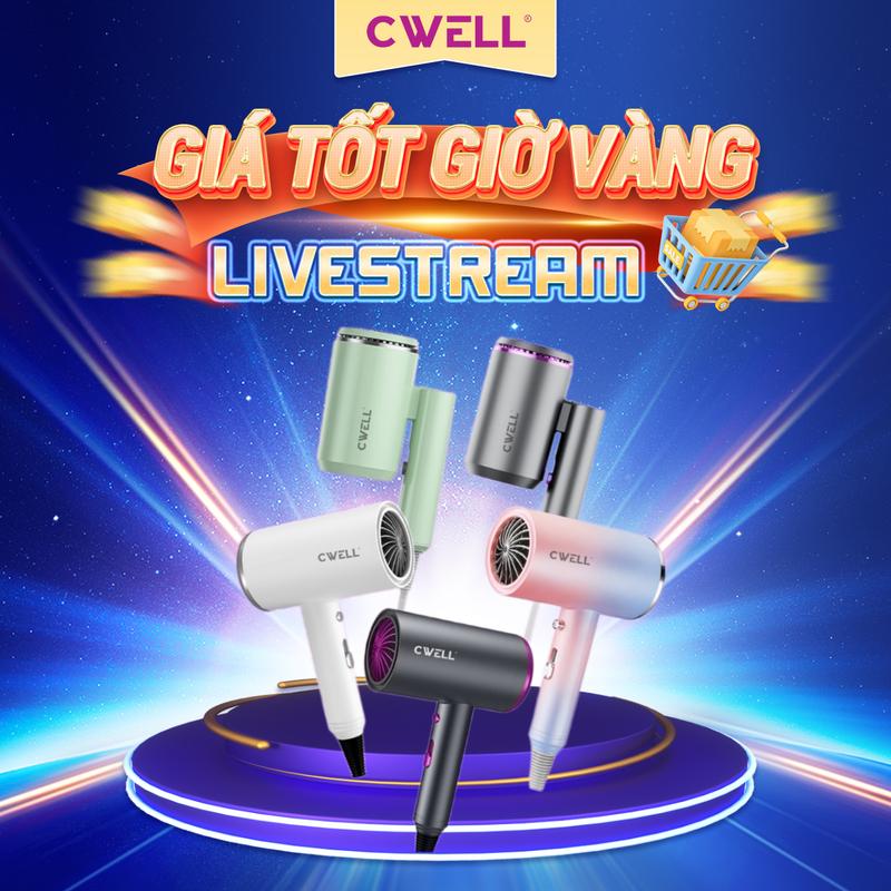 [LIVE] Máy sấy tóc CWELL 1200W 2 chiều nóng lạnh, 3 chế độ sấy cho nam và nữ, ánh sáng xanh, kèm nút ngắt nhiệt nhanh- C02HD