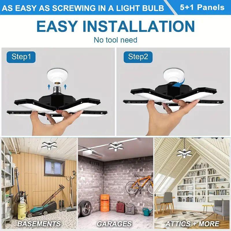 LED Garage Light Bulb, Super Bright LED Shop Light With 5 Adjustable Panels, E26/E27 Screw Socket Deformable LED Ceiling Light 4