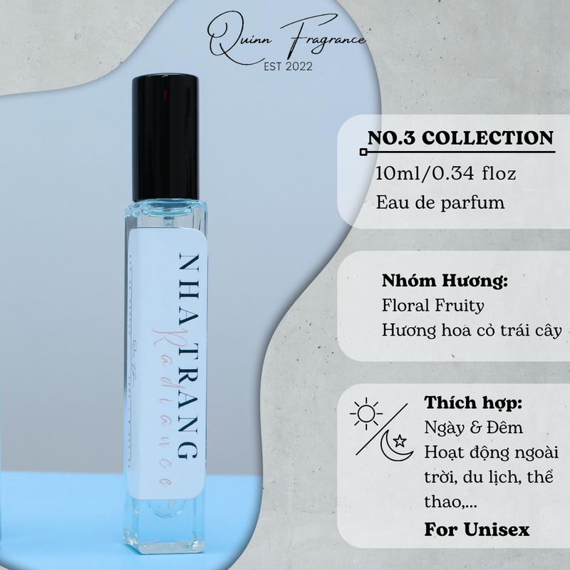 Nước Hoa Unisex Quinn Fragrance - NHA TRANG RADIANCE Chai 10ml - Hương Hoa Cỏ Trái Cây Trẻ Trung Năng Động Tươi Mát. Cosmetic Perfume Nữ Xịt Thơm