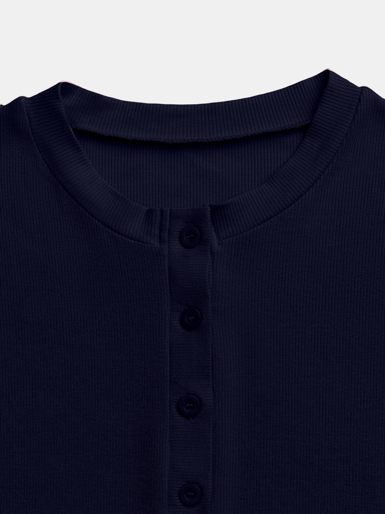 Women's Solid Color Button Tee, Casual Short Sleeve Round Neck T-shirt for Daily Wear, Ladies Clothes for All Seasons Women's Solid Color Button Tee, Casual Short Sleeve Round Neck T-shirt for Daily Wear, Ladies Clothes for All Seasons