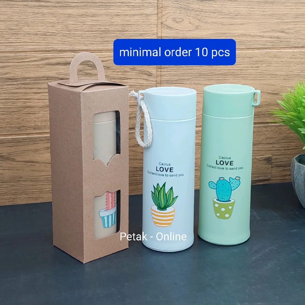 Botol/ Tumbler Kaktus 420 ml Kemasan Box Tenteng Polos