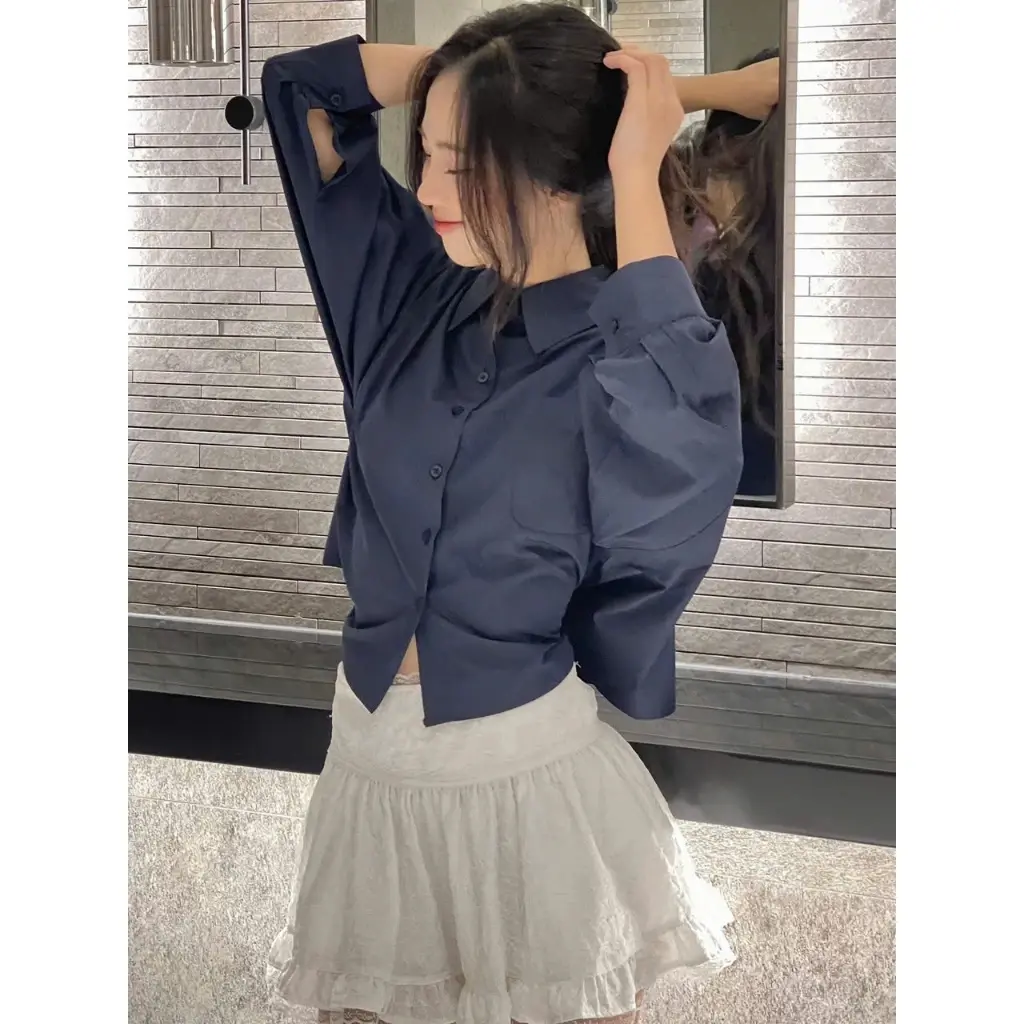 Áo Sơ Mi Nữ Dáng Rộng Kiểu Cánh Dơi, Thắt Eo Tay Phồng Chất Vải Thô Nến Phong Cách Hàn Quốc BLESSING | BigBuy360 - bigbuy360.vn