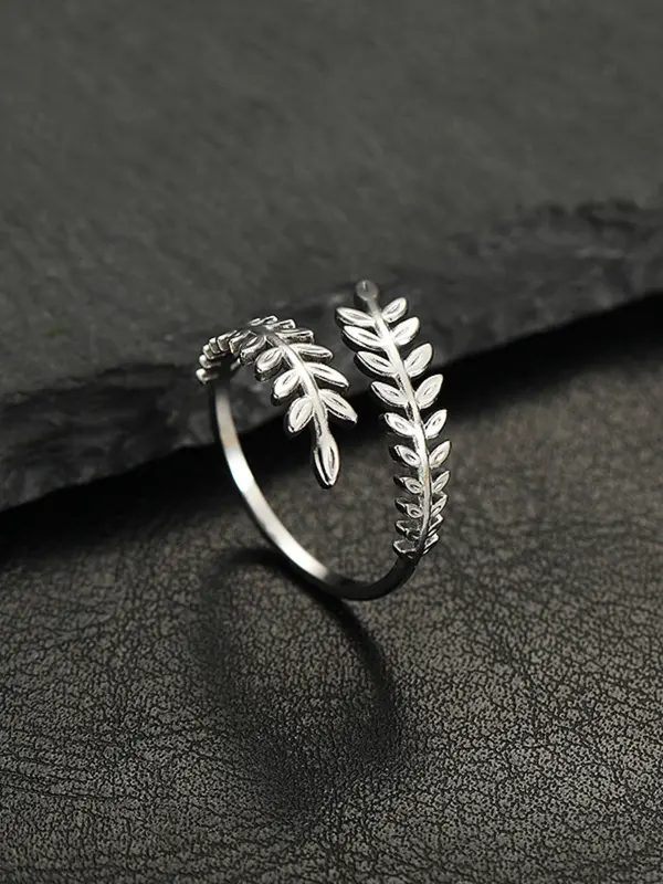 Punk Style Leaf Design Cuff Ring, Adjustable Open Ring, Fashion Accessories for Women & Men, Trendy All-match & Exquisite Jewelry for Birthday Gift 2