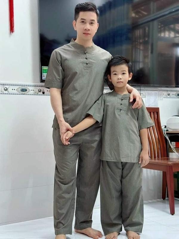 Đồ Lam Đi Chùa #Bộ Lụa 3 Nút Cho Cha và Bé Trai# Bộ Quần Áo Bé Trai# Thời Trang Trẻ Em 2