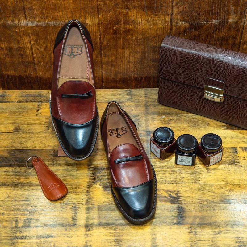 Giày lười Nam tassel Shoes đen pha nâu đỏ Loafer