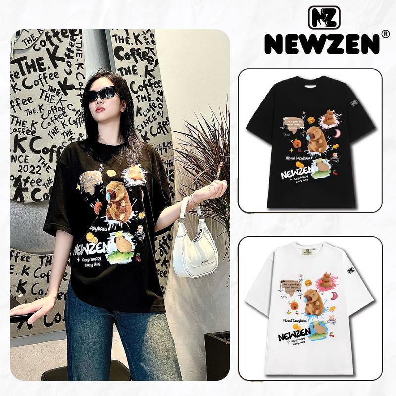 Áo thun tay lỡ unisex Newzen NZ01 cotton 100 co dãn 4 chiều - Nam, Menswear, Capybara, Cổ Tròn Top 1