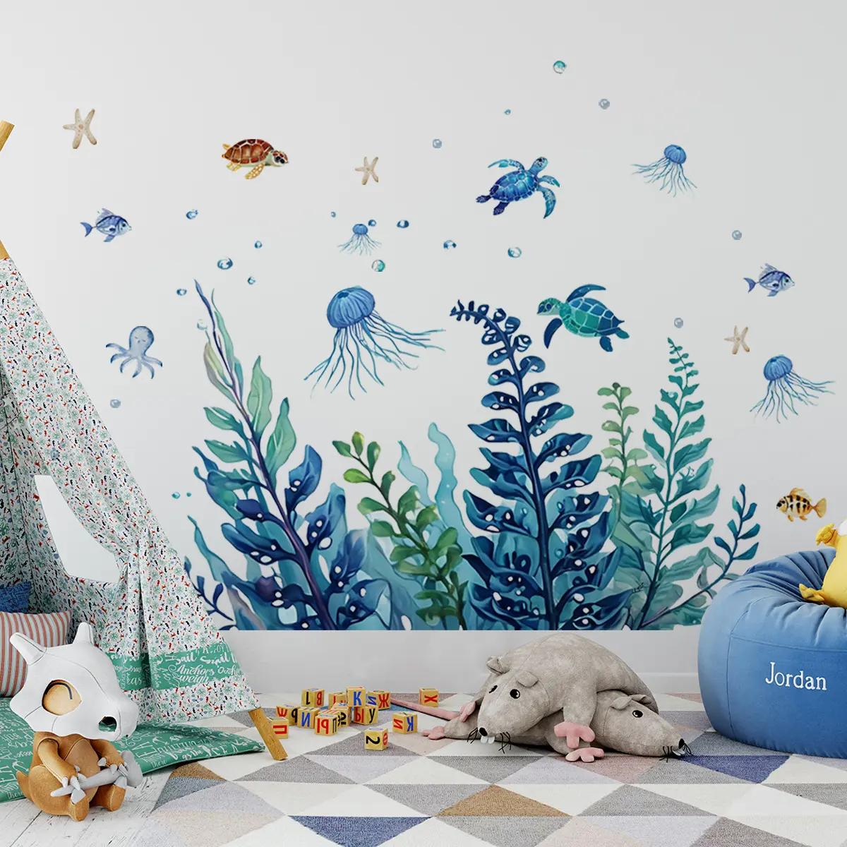Underwater World Jellyfish Turtle Algae Wall Sticker for Children’s ...