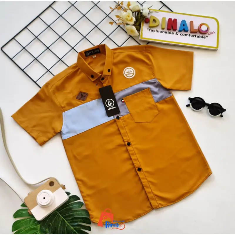 Atasan Kemeja Anak Laki-laki Kombinasi Warna Aksen Lurus Dada Lengan Pendek Teranyar sesuai Usia 4 - 11 Tahun 0