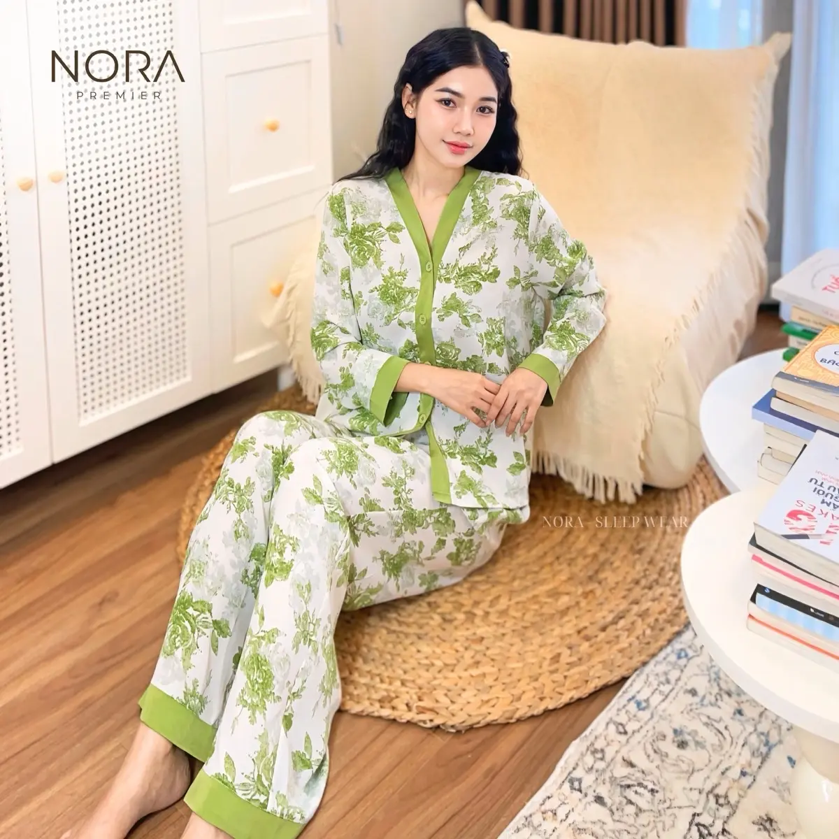 Pyjama hoạ tiết lụa mango MS2508