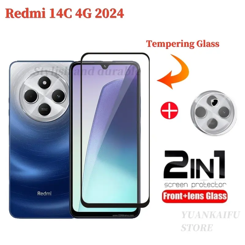 For Redmi 14C Redmi14C 4G 14 C 2024 2in1 Full Screen Tempered Glass Film and Camera Lens Protective Film