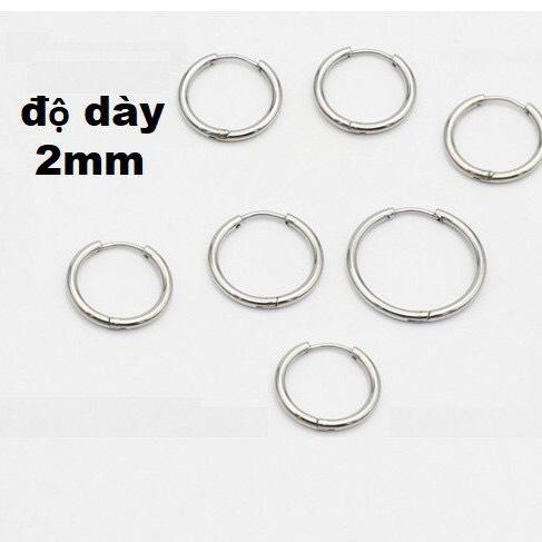 Bông tai khuyên tròn loại mỏng 2.0mm cá tính nam nữ titan không gỉ